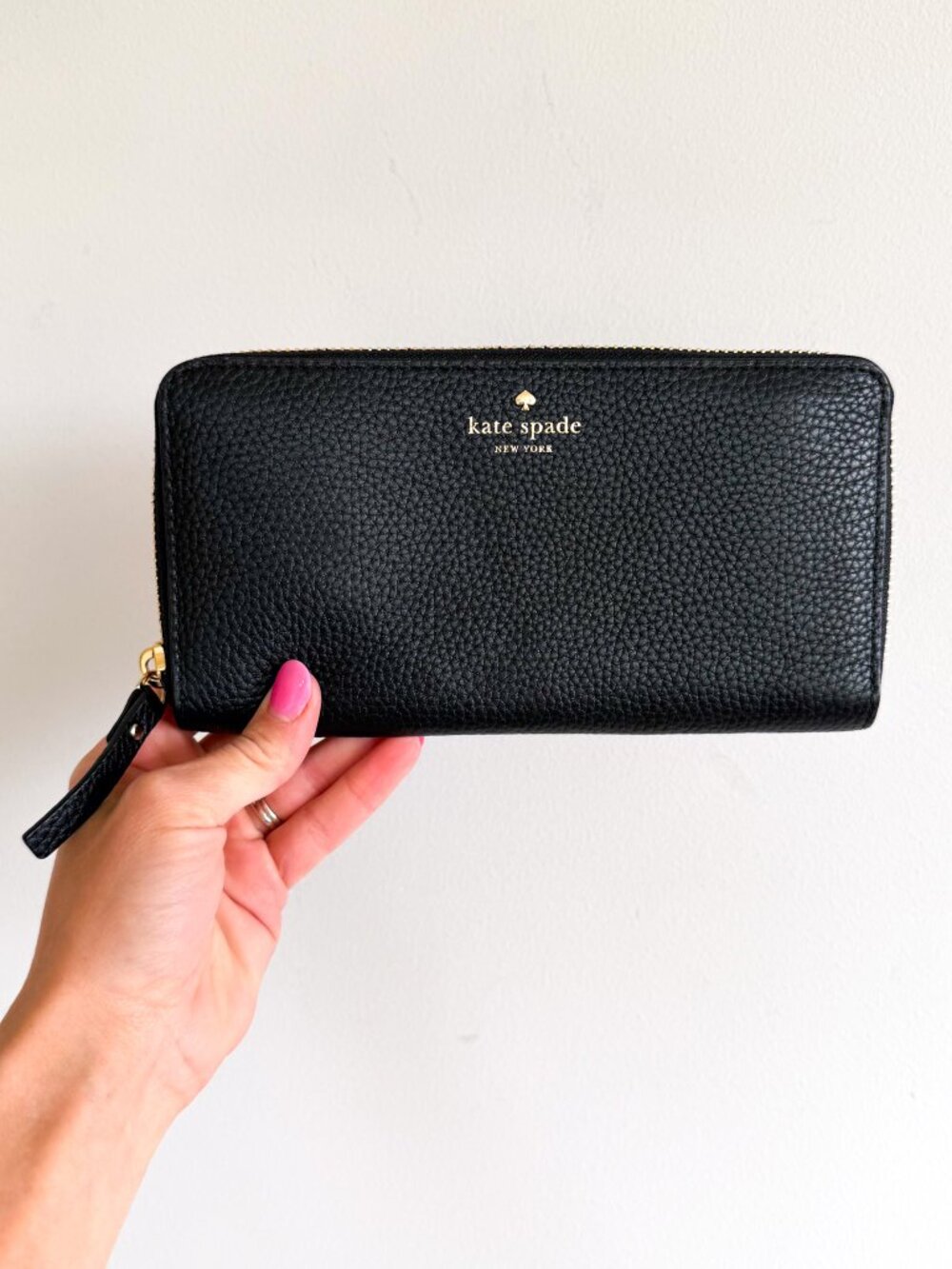 Kate Spade Pebbled Leather Zip-Around Continental Wallet Black NWT